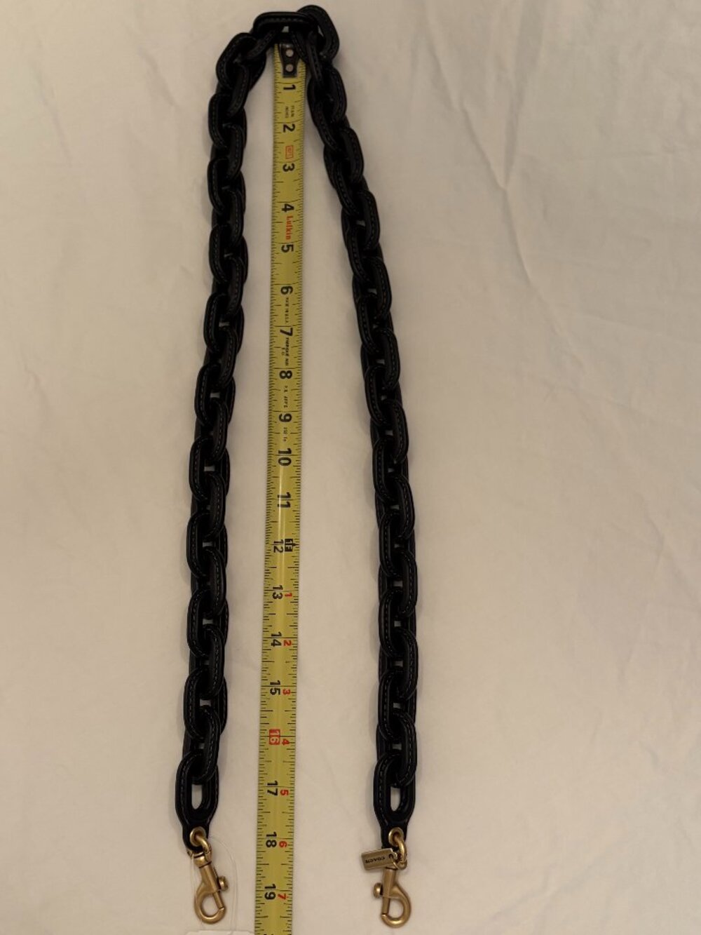 NWT COACH LONG BLACK LEATHER COVERED LINK CHAIN STRAP - Picture 5 of 13
